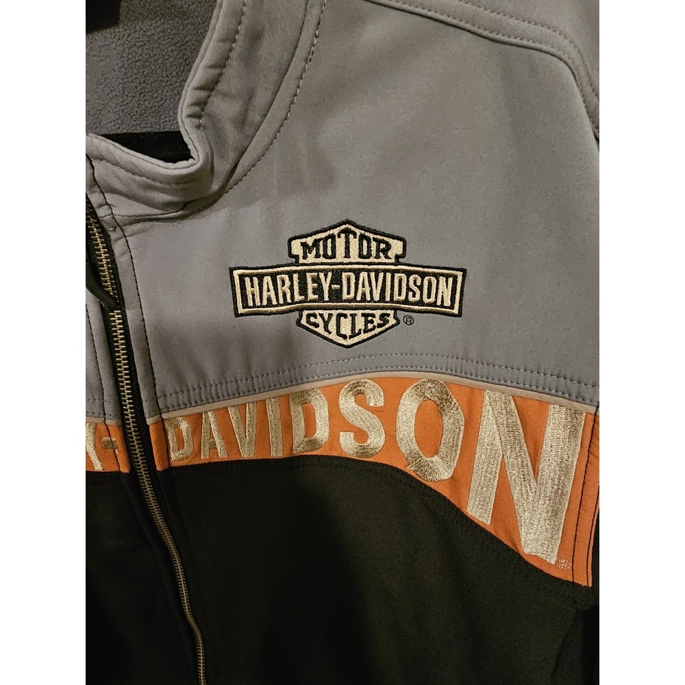 Harley Davidson Jacket Mens Black Gray Spell Out Soft Shell Embroidered L - Picture 3 of 16